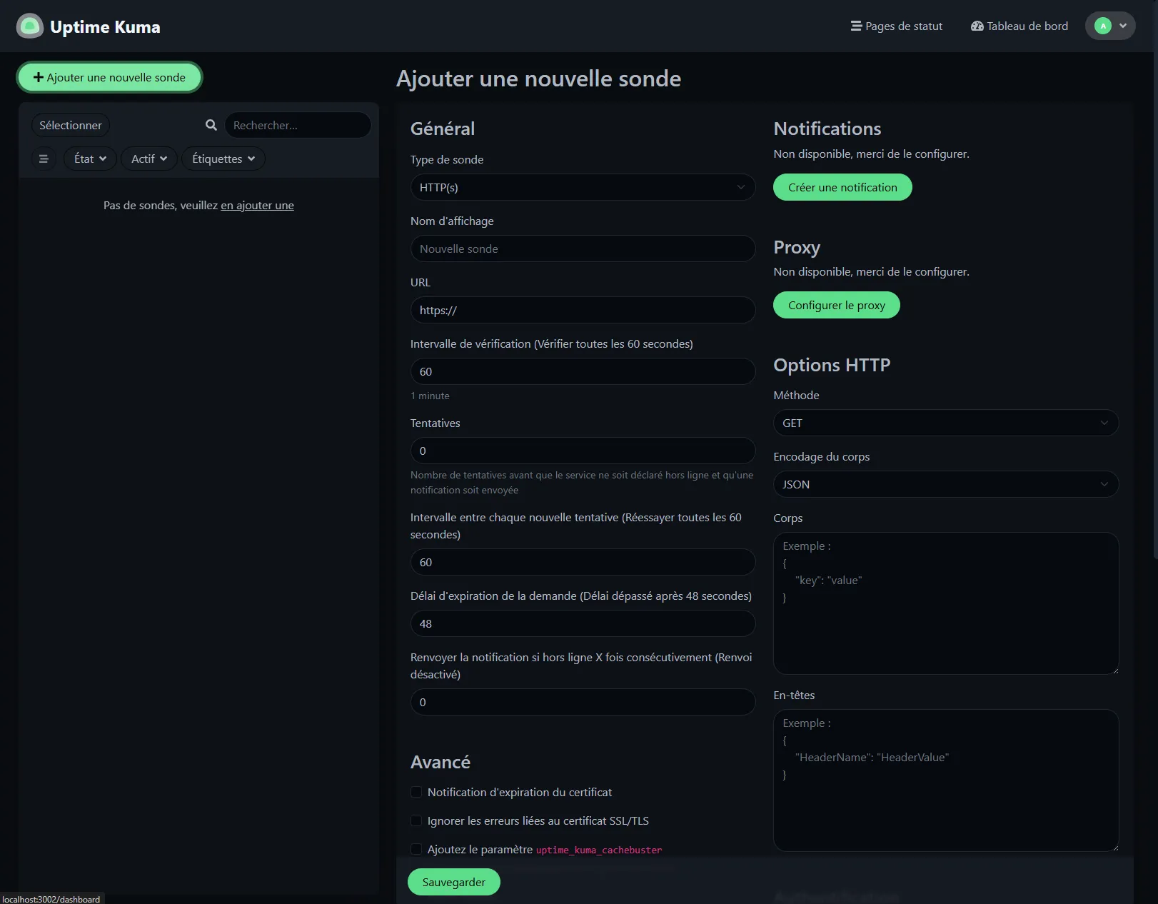 Bouton Add New Monitor sur le dashboard