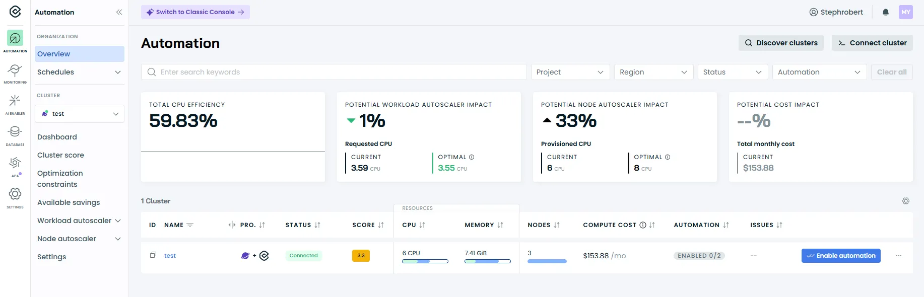 console cluster list