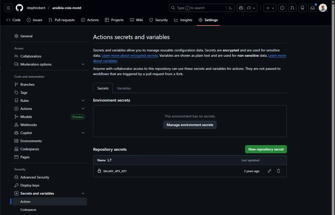 GitHub interface showing how to add a new secret