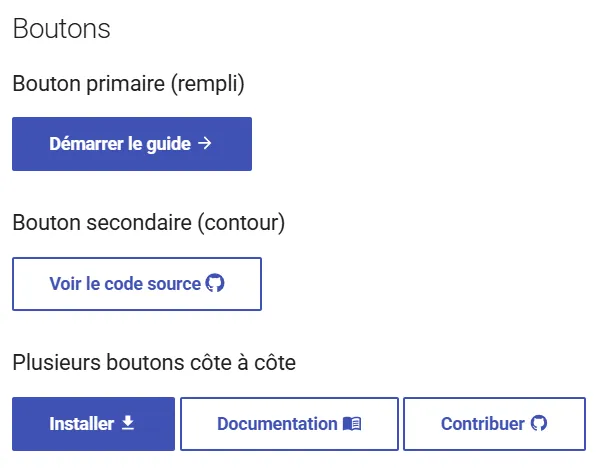 Boutons primaire et secondaire avec icônes