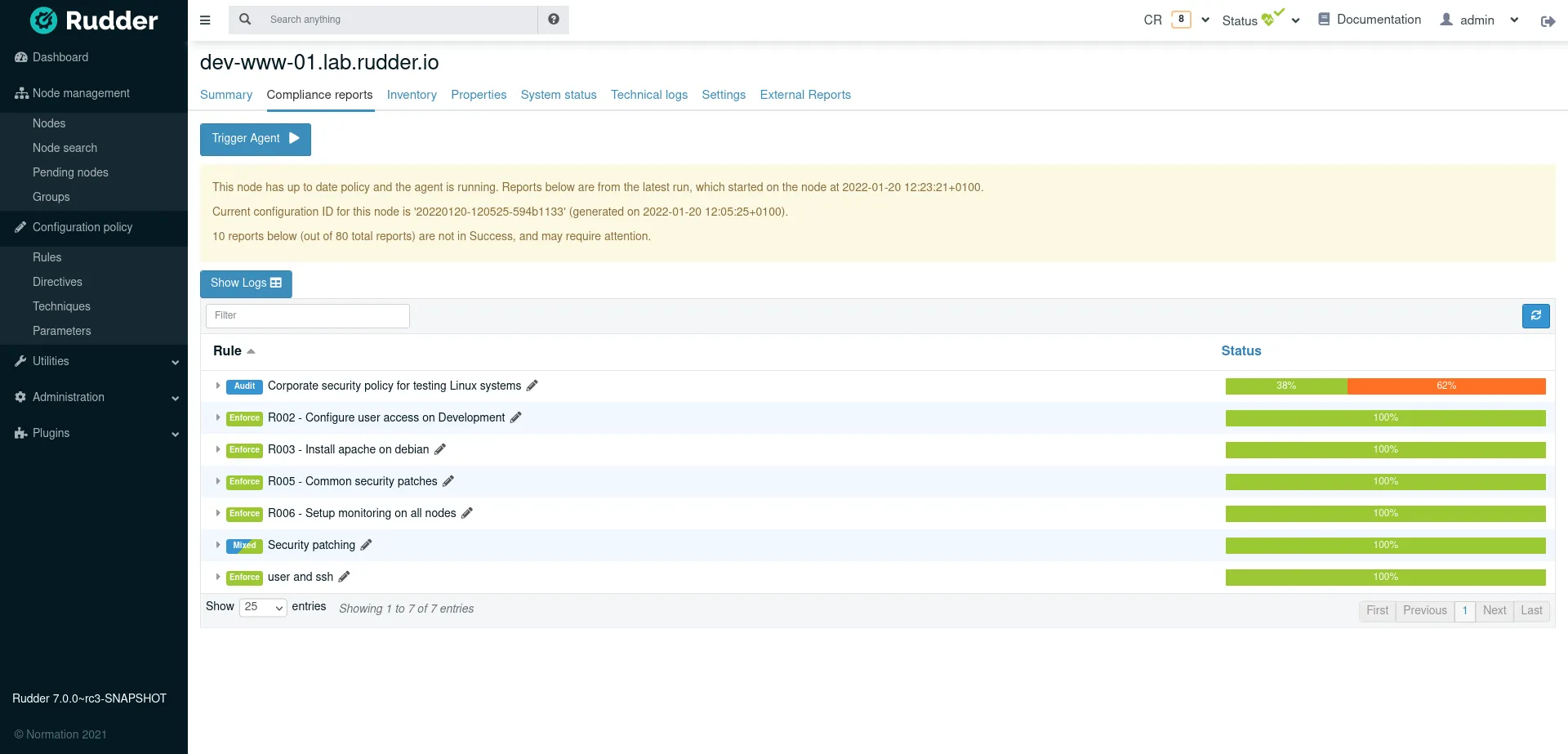Compliance d'un node Rudder