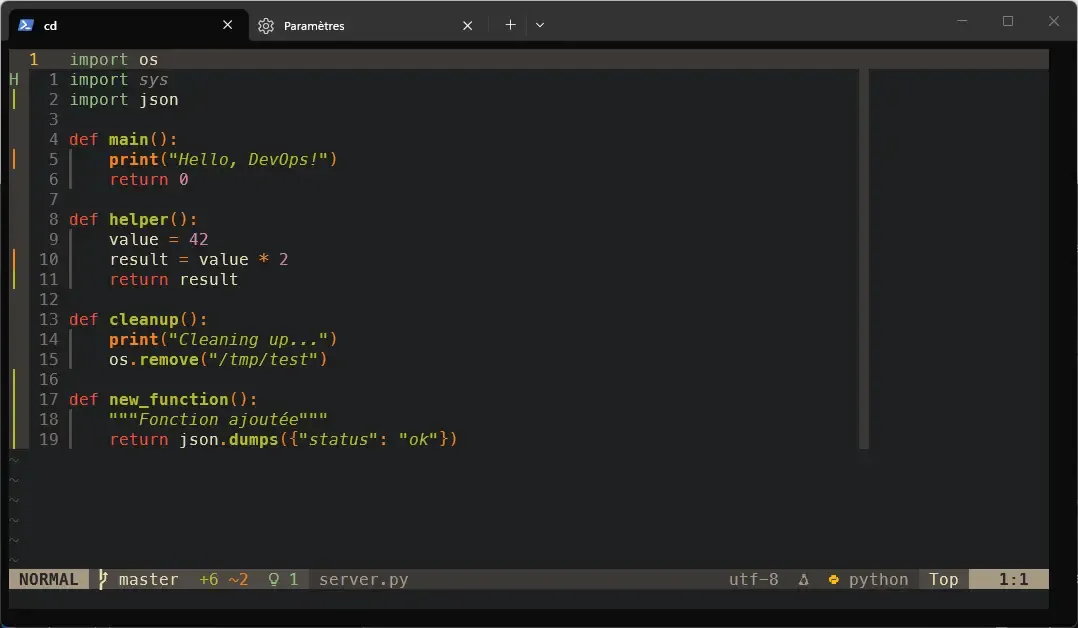 Marqueurs Git dans la gouttière de Neovim avec gitsigns
