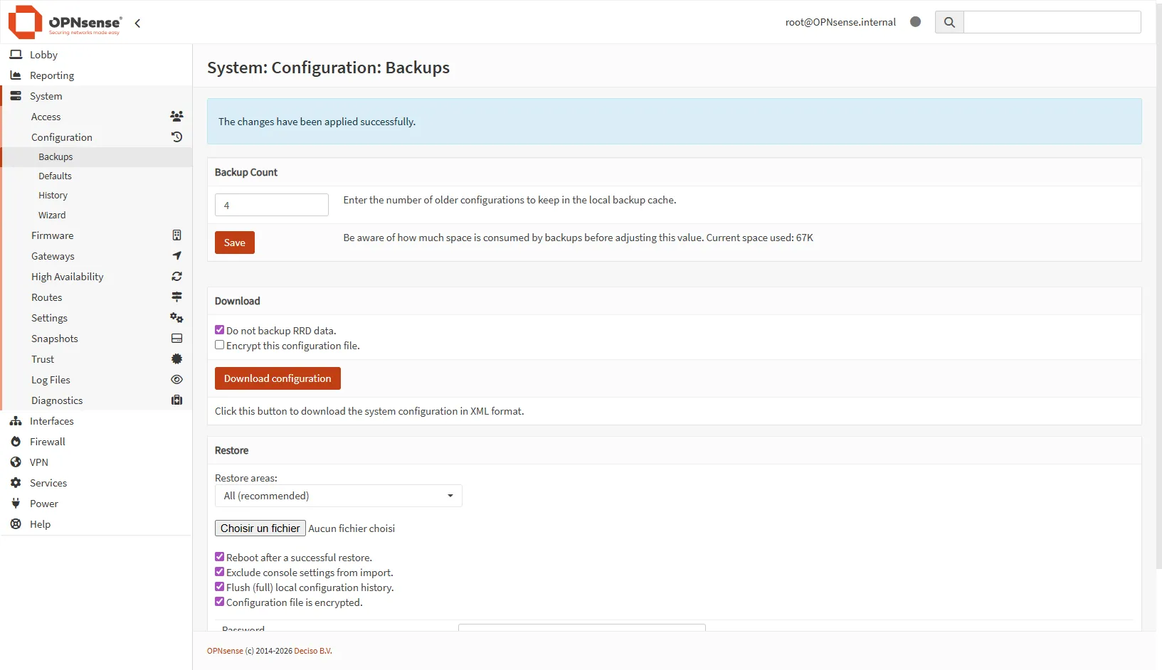 Capture d'écran de la section de téléchargement de la configuration