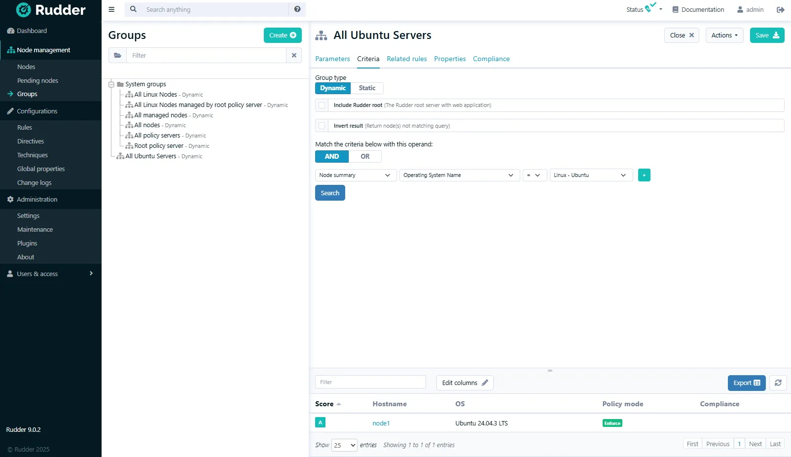 Configuration du Groupe dans Rudder