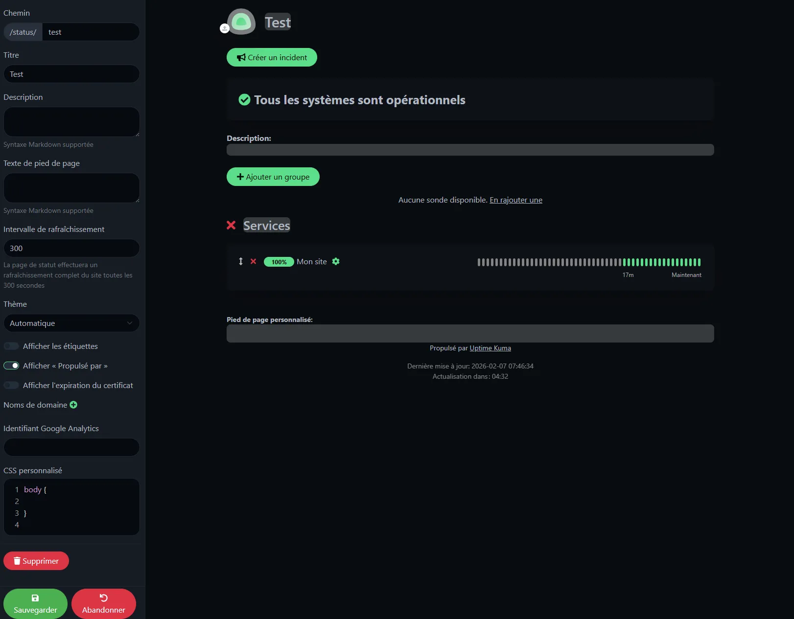 Ajout de monitors à la status page